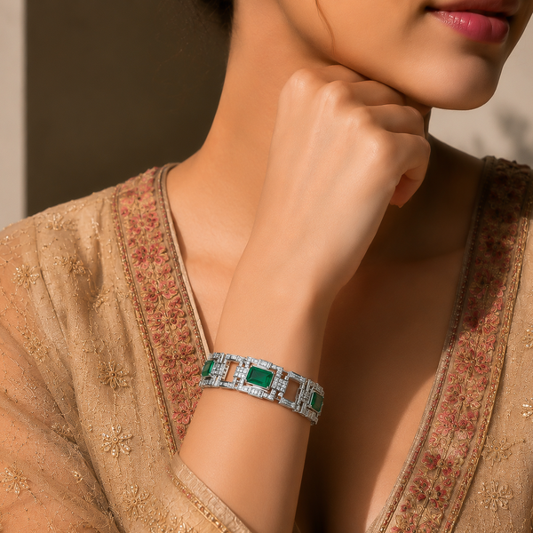 One-of-One 92.5 Silver Emerald Link Bracelet