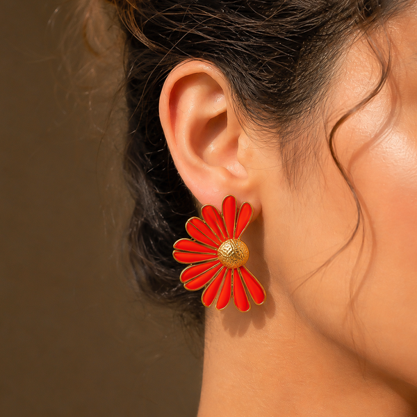 Sunset Daisy Floral Stud Earrings