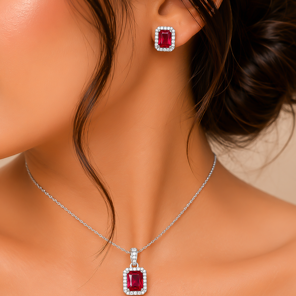 Crimson Ruby - 92.5 Silver Pendant Set