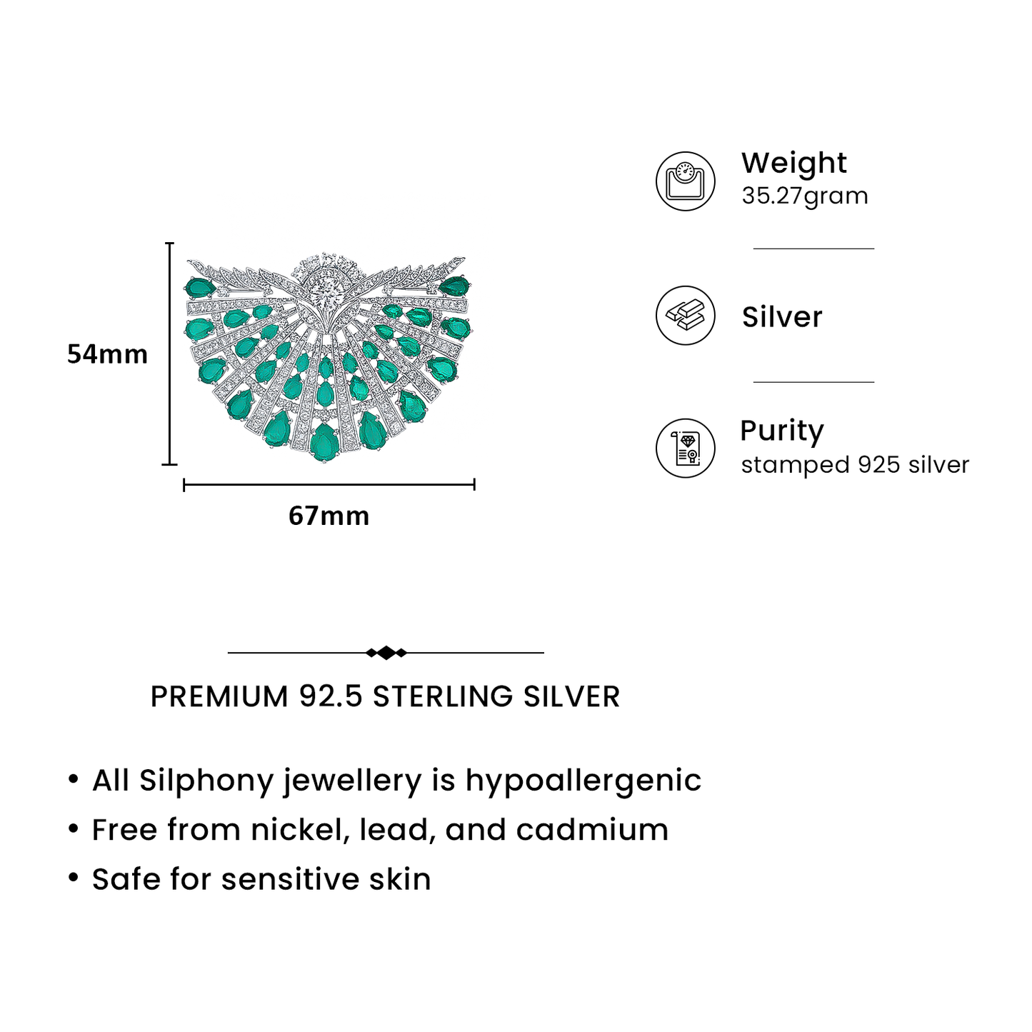Emerald Fan Silver Pendant