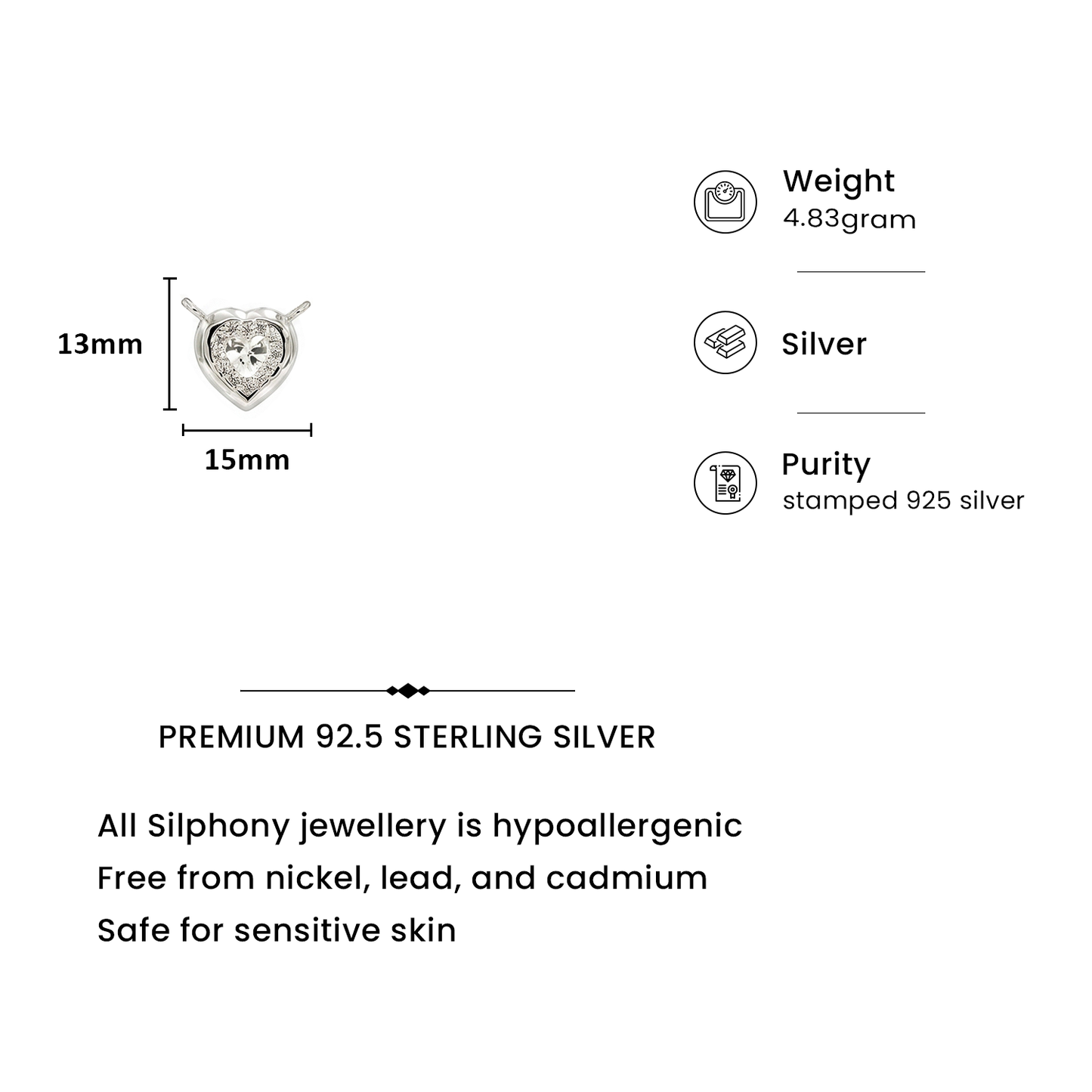 92.5 Silver Delicate Heart Sparkle Pendant Necklace