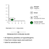 925 Sterling Silver Emerald Green Adjustable Solitaire Ring