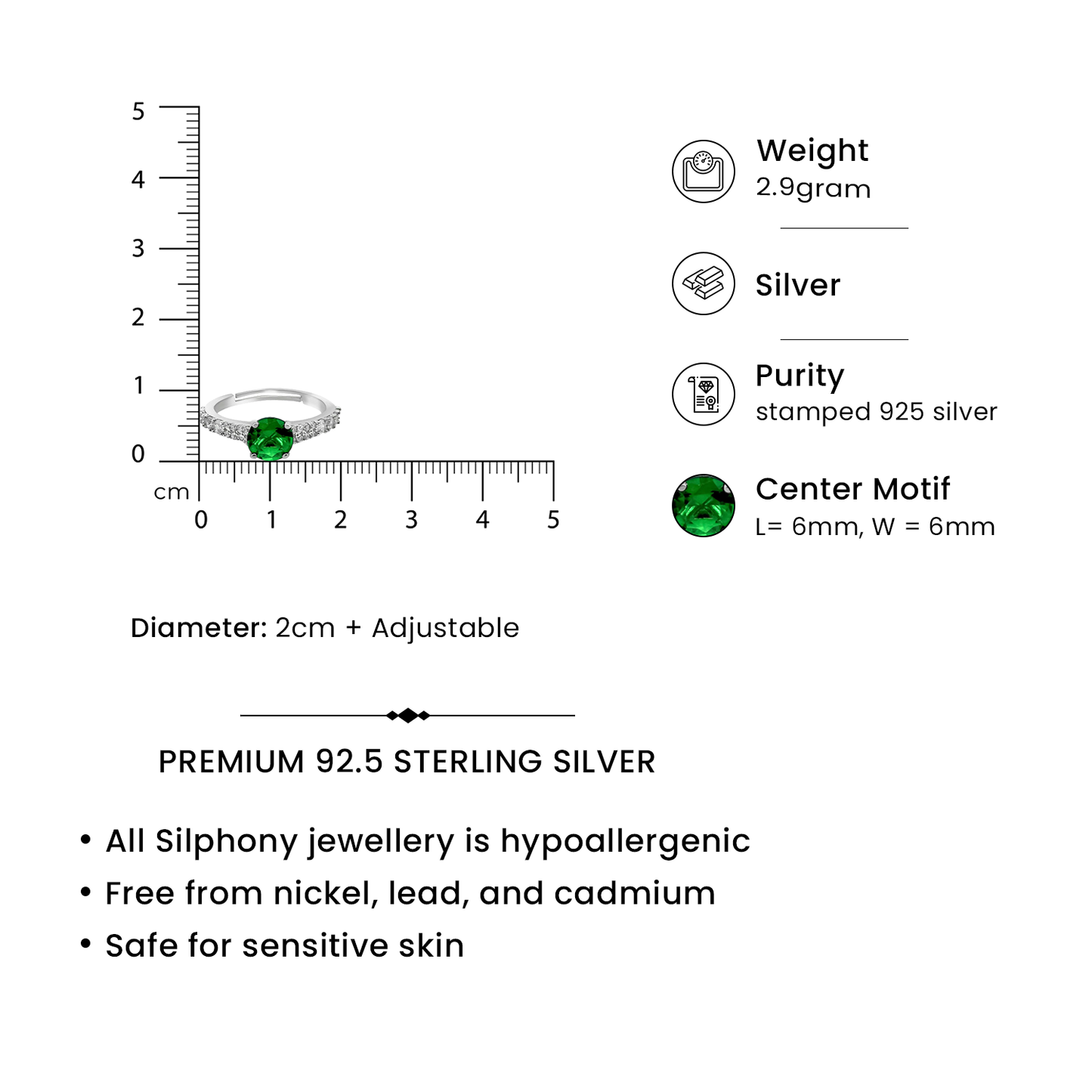 Emerald Solitaire 92.5 Silver Ring