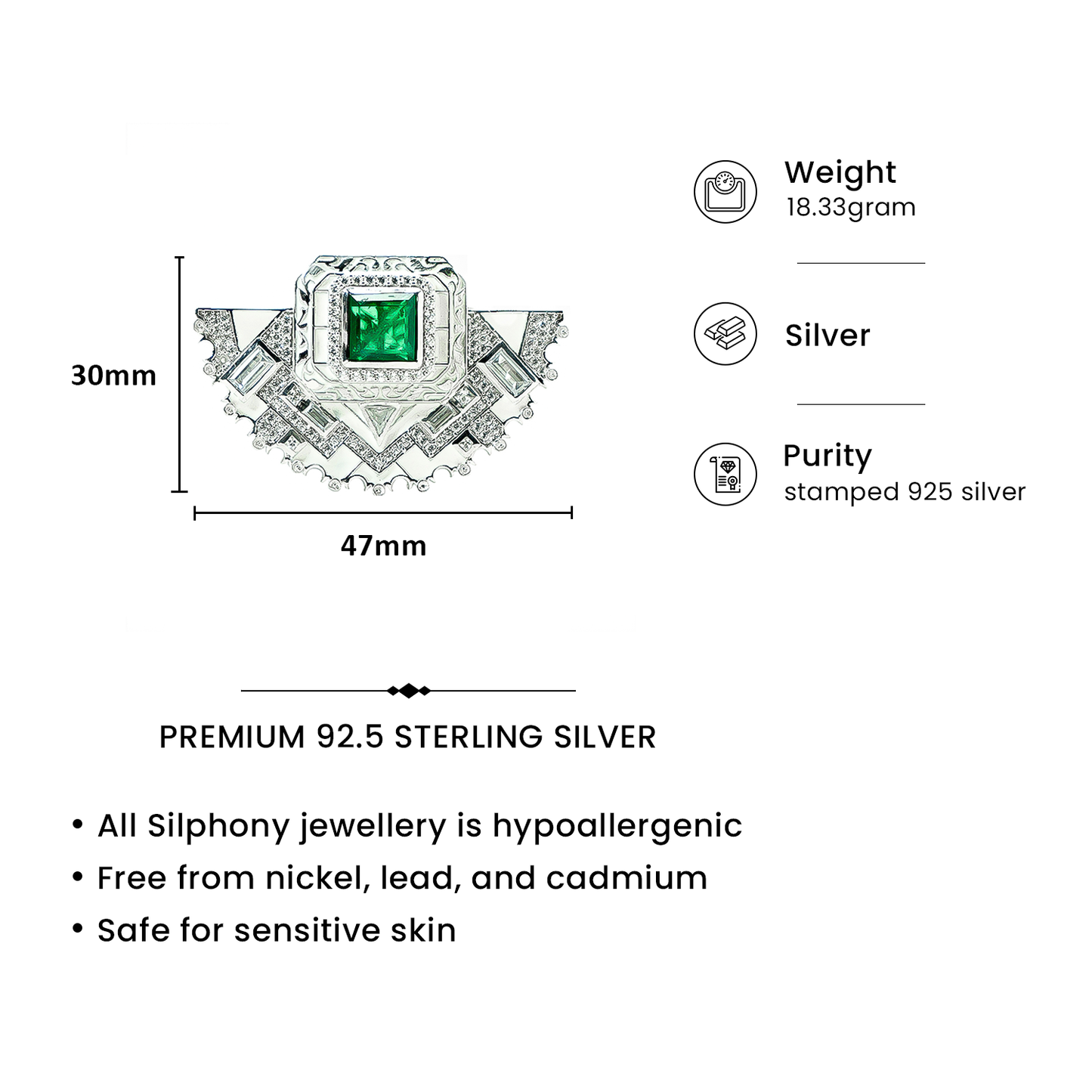 Green Emerald-Tone Statement Brooch