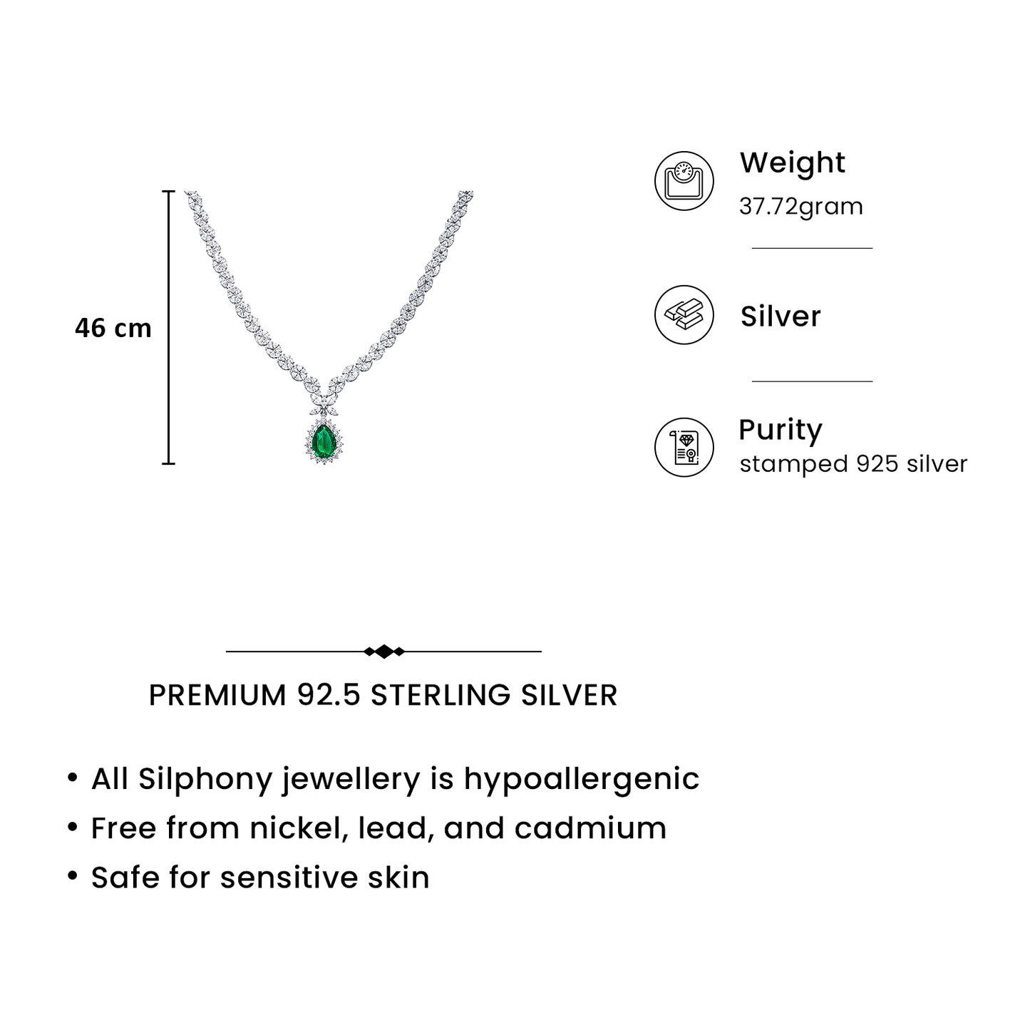 One-of-One 92.5 Silver Pear Emerald Drop Necklace Set