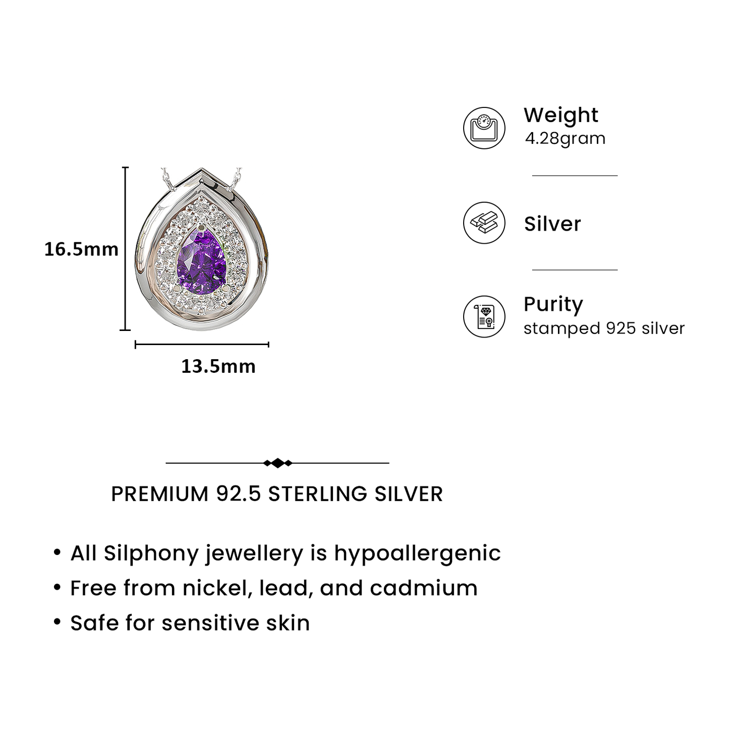 Amara Teardrop Silver Pendant
