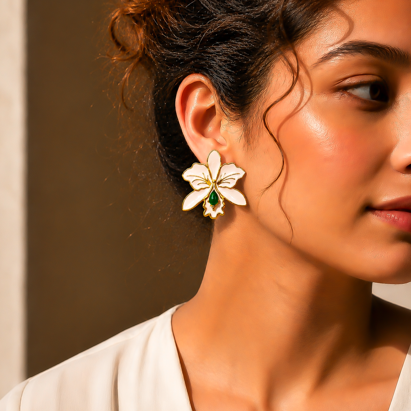 One-of-One 92.5 Silver White Enamel Orchid Stud Earrings