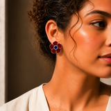 One-of-One 92.5 Silver Red Enamel Floral Stud Earrings with Blue Center