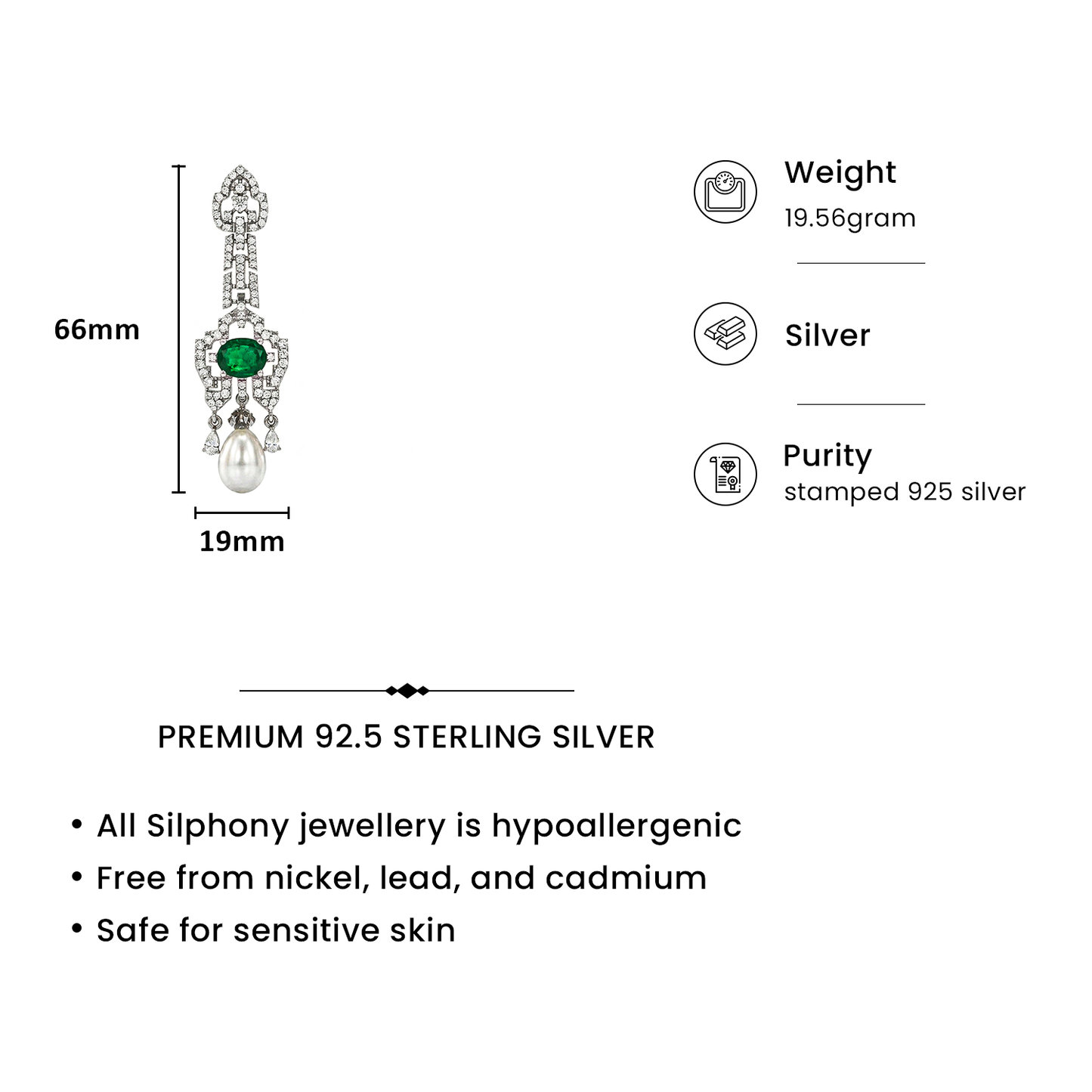 One-of-One Emerald Pearl Drop Earrings in 92.5 Silver
