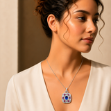 925 Silver Blue Sapphire Ruby Floral Pendant