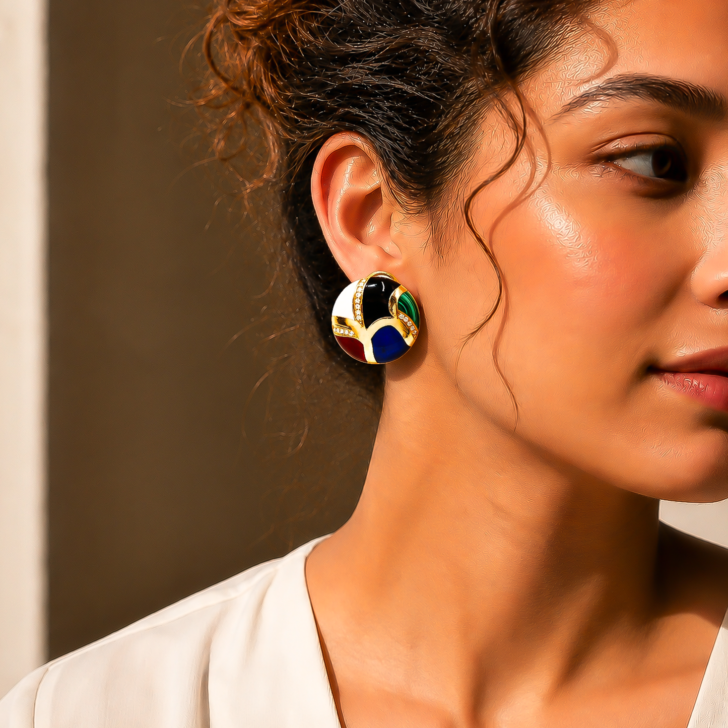 One-of-One 92.5 Silver Multicolor Enamel Dome Stud Earrings