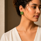 One-of-One 92.5 Silver Green Enamel Square Stud Earrings