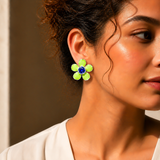 One-of-One 92.5 Silver Green Enamel Floral Stud Earrings