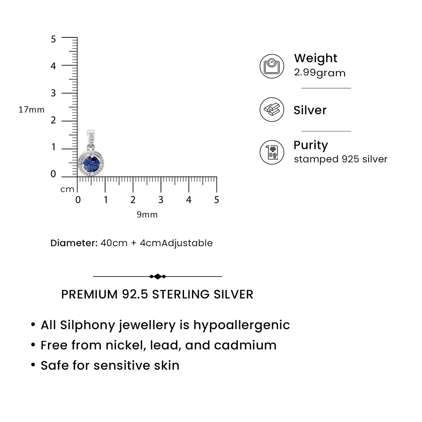 Sapphire Round - 92.5 Silver Pendant Set