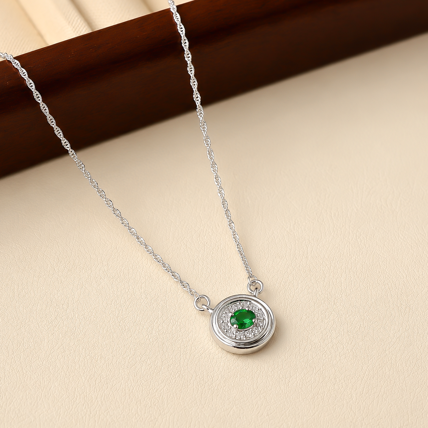 One-of-One 92.5 Silver Simulant Emerald Round Pendant