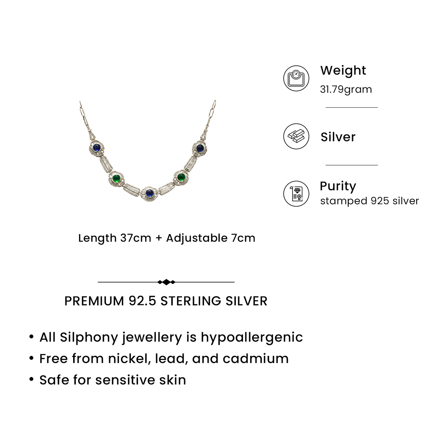 One-of-One 92.5 Silver Midnight Blue & Green Silver Necklace