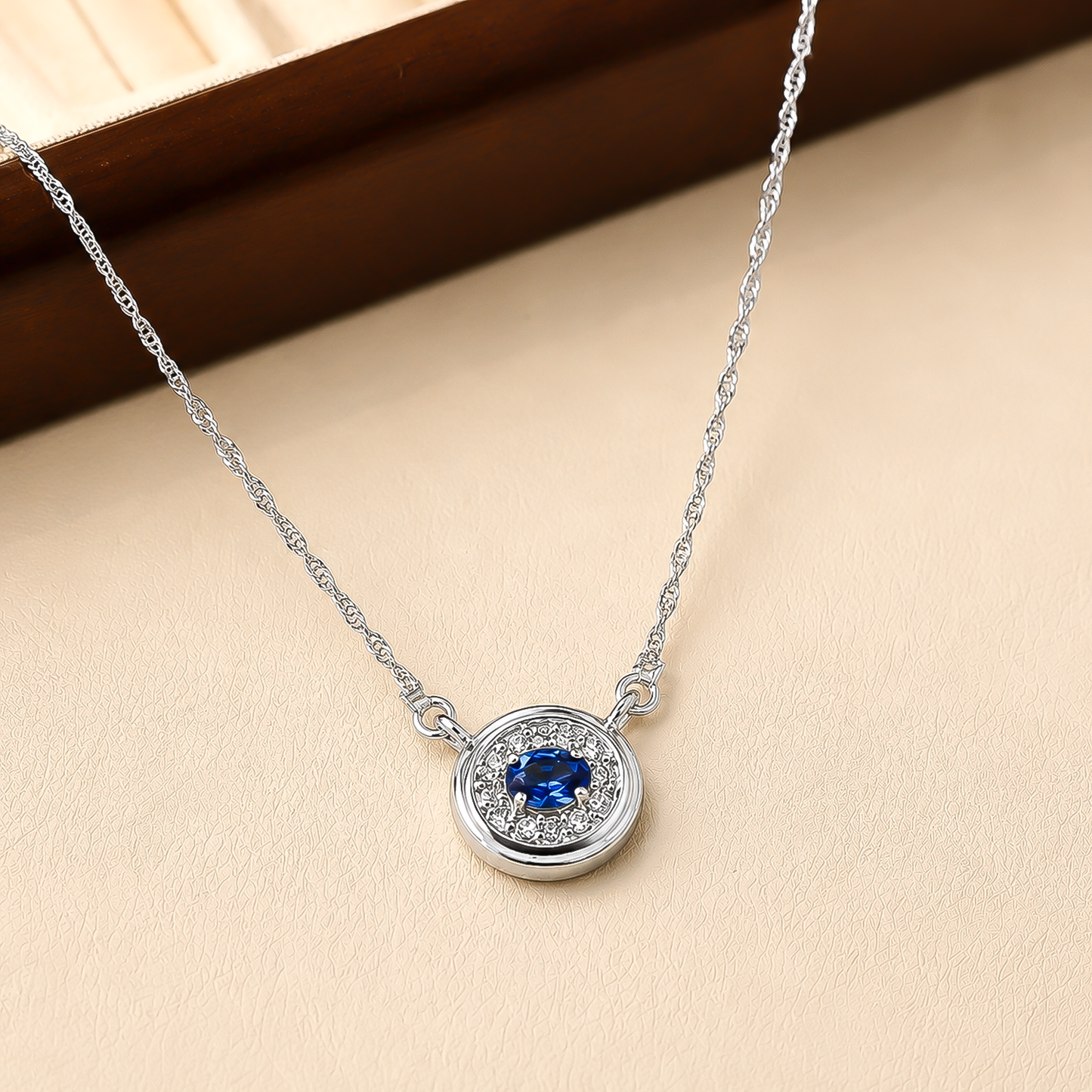 One-of-One 92.5 Silver Round Simulant Sapphire Pendant