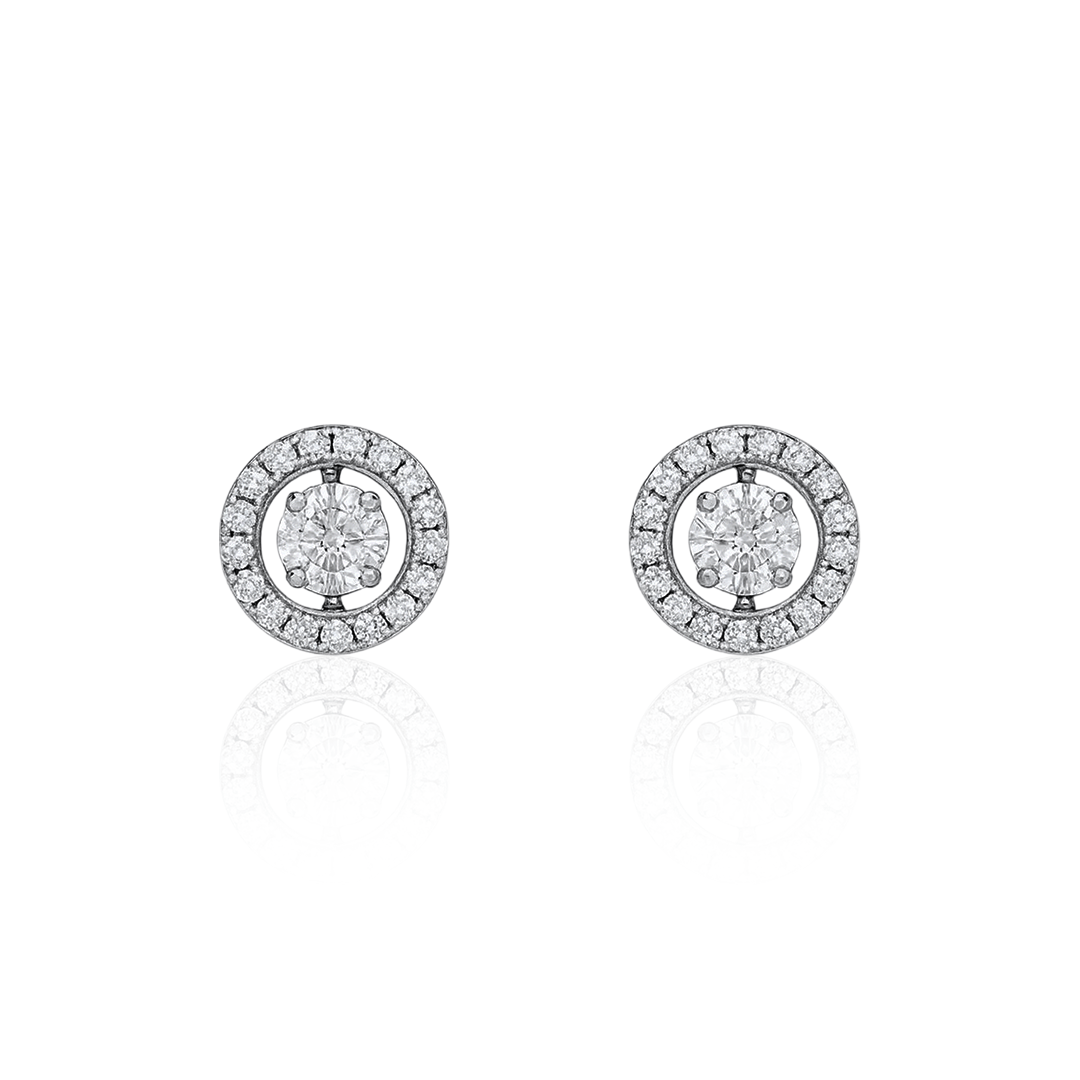 Luxury Silver Jewellery – Round Halo Earrings Par with Crystal Detail by SILphony