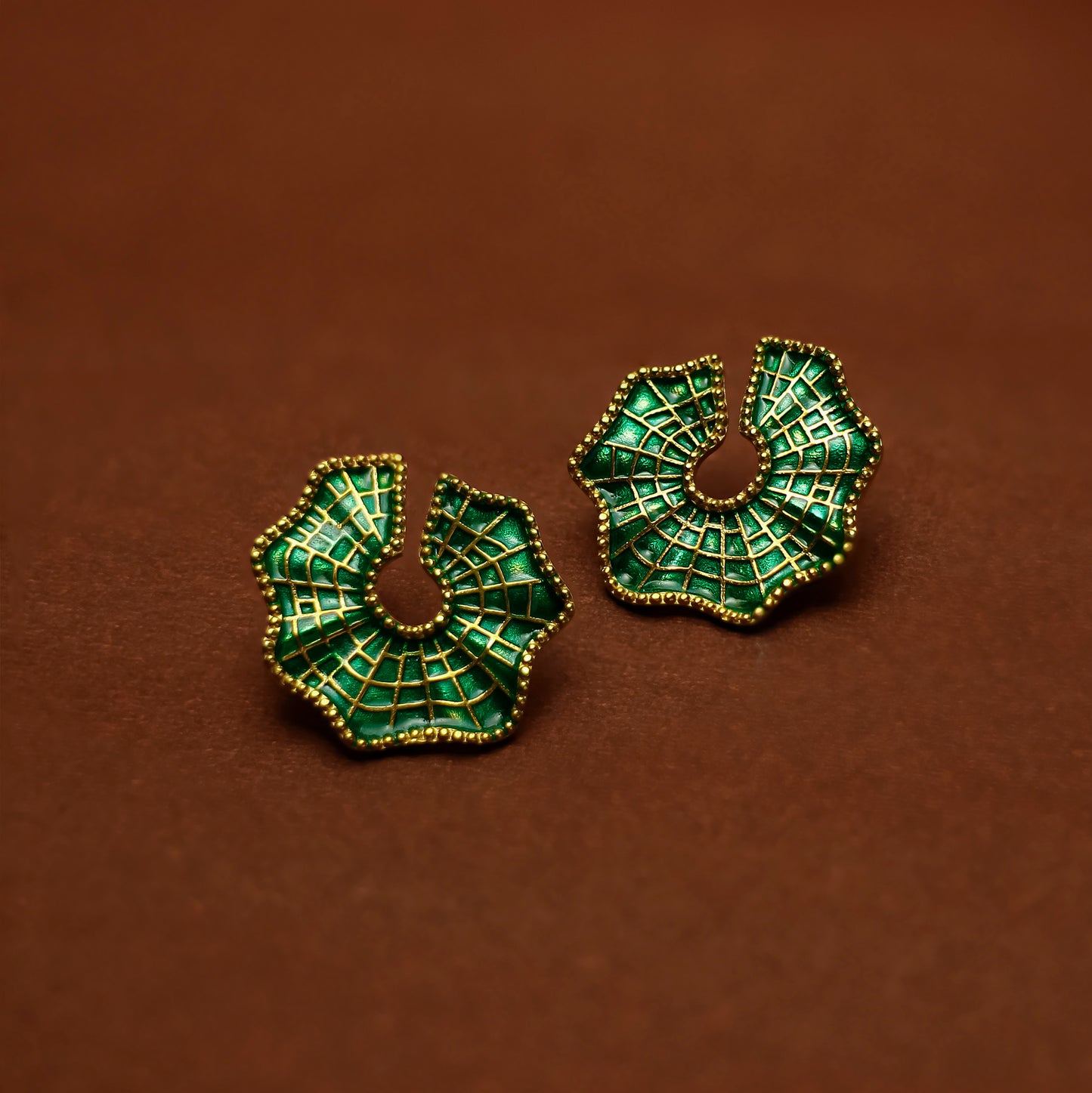 Emerald Mosaic Textured Stud Earrings