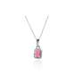 Red Gemstone Silver Pendant – Ruby Centre Stone with Crystal Halo Frame