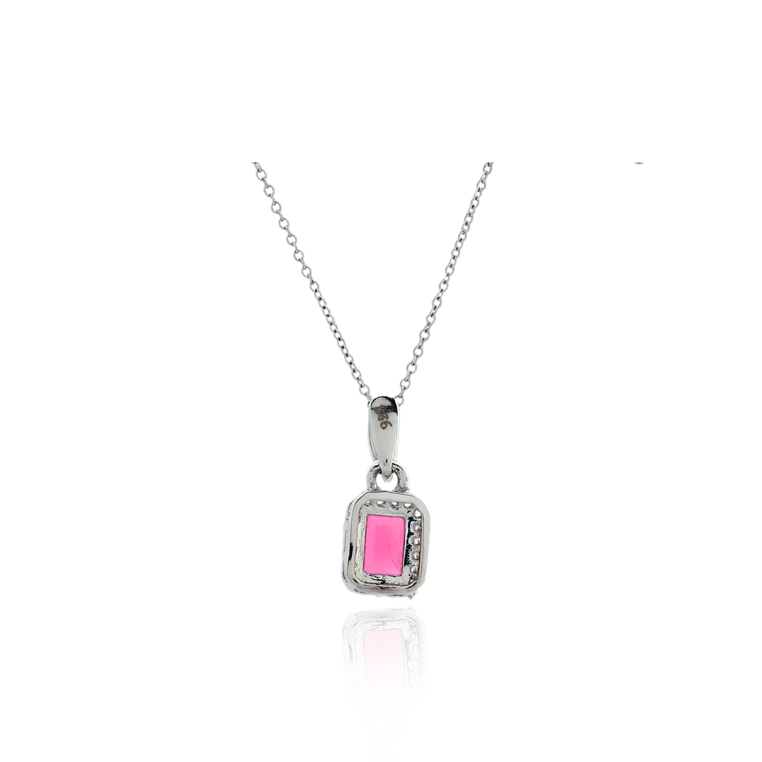Red Gemstone Silver Pendant – Ruby Centre Stone with Crystal Halo Frame