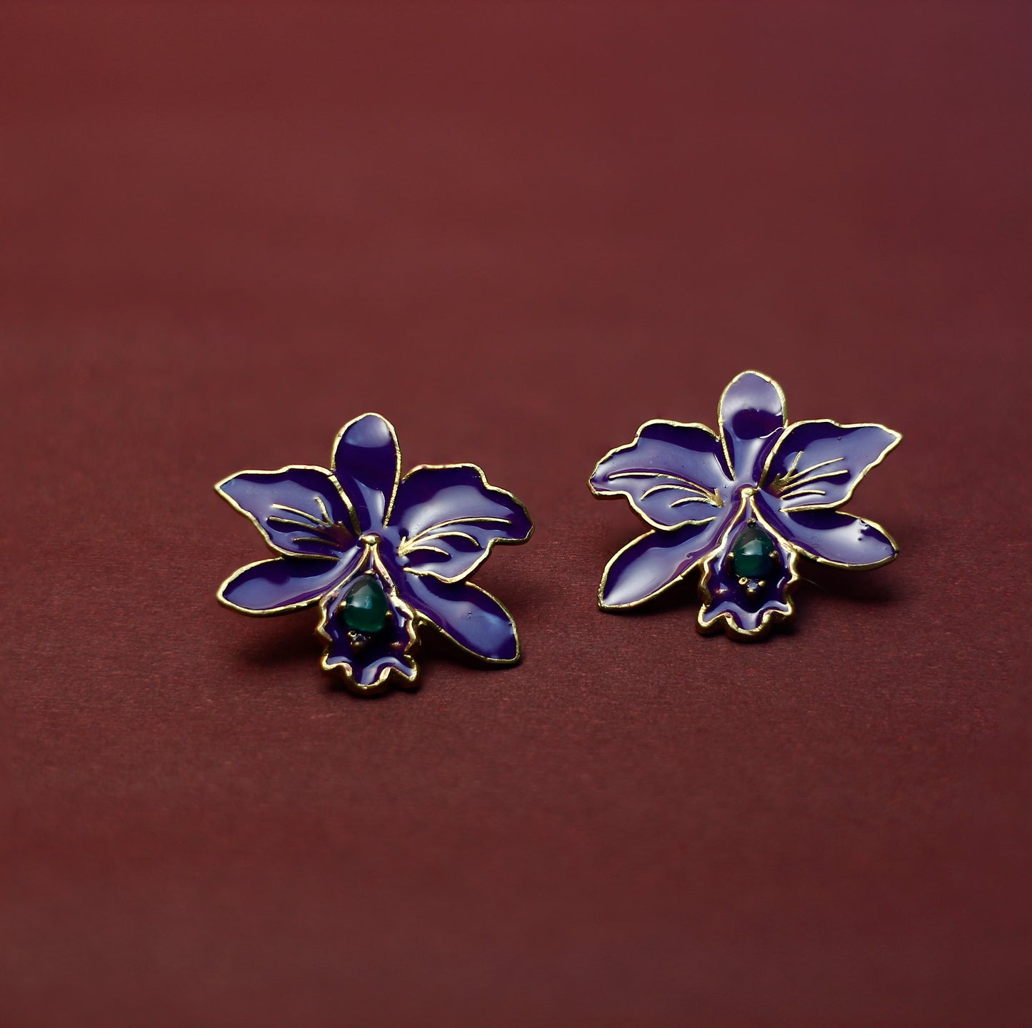 Royal Purple Orchid Statement Stud Earrings