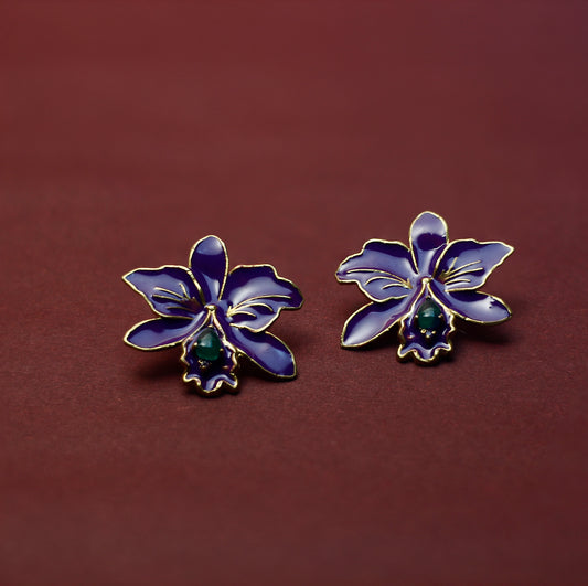 Royal Purple Orchid Statement Stud Earrings