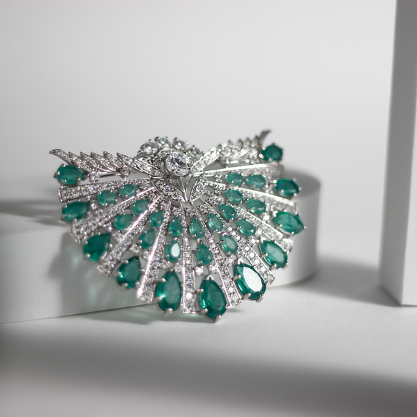 Emerald Fan Silver Pendant