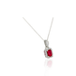 Emerald-Cut Ruby Necklace – Silver Pendant with Diamond-Style Halo Design