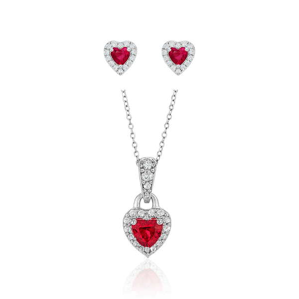 Ruby Romance - Heart Silver Pendant Set
