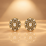 925 Silver Moissanite Polki Gold Plated Round Earrings