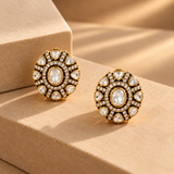 925 Silver Moissanite Polki Gold Plated Round Earrings
