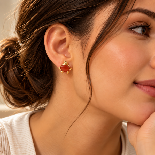 Red Oval Enamel Stud Earrings
