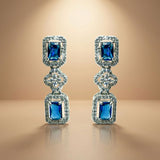 925 Silver Blue Sapphire CZ Tennis Necklace Set