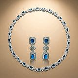 925 Silver Blue Sapphire CZ Tennis Necklace Set