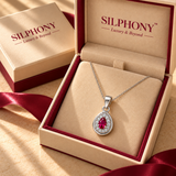 925 Silver Red Quartz Moissanite Pear Pendant Chain