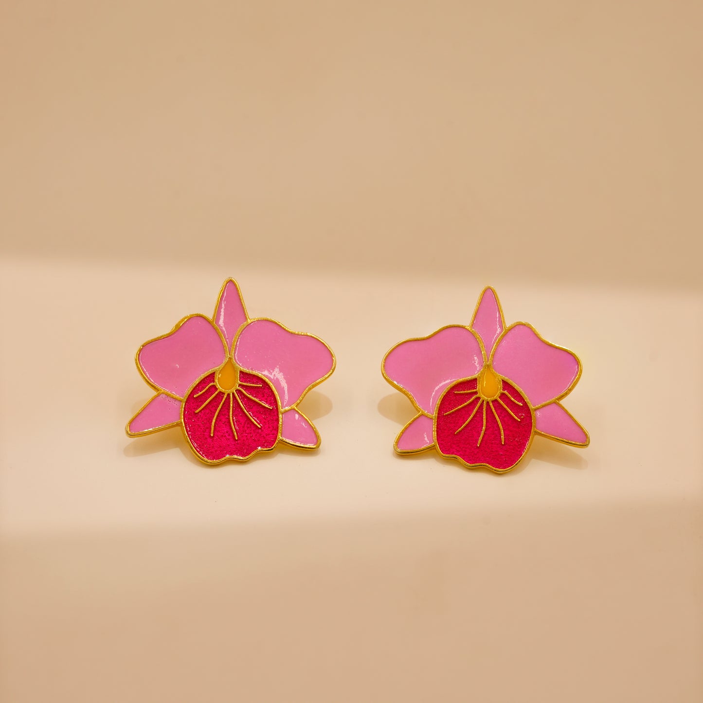 Pink Orchid Bloom Statement Stud Earrings