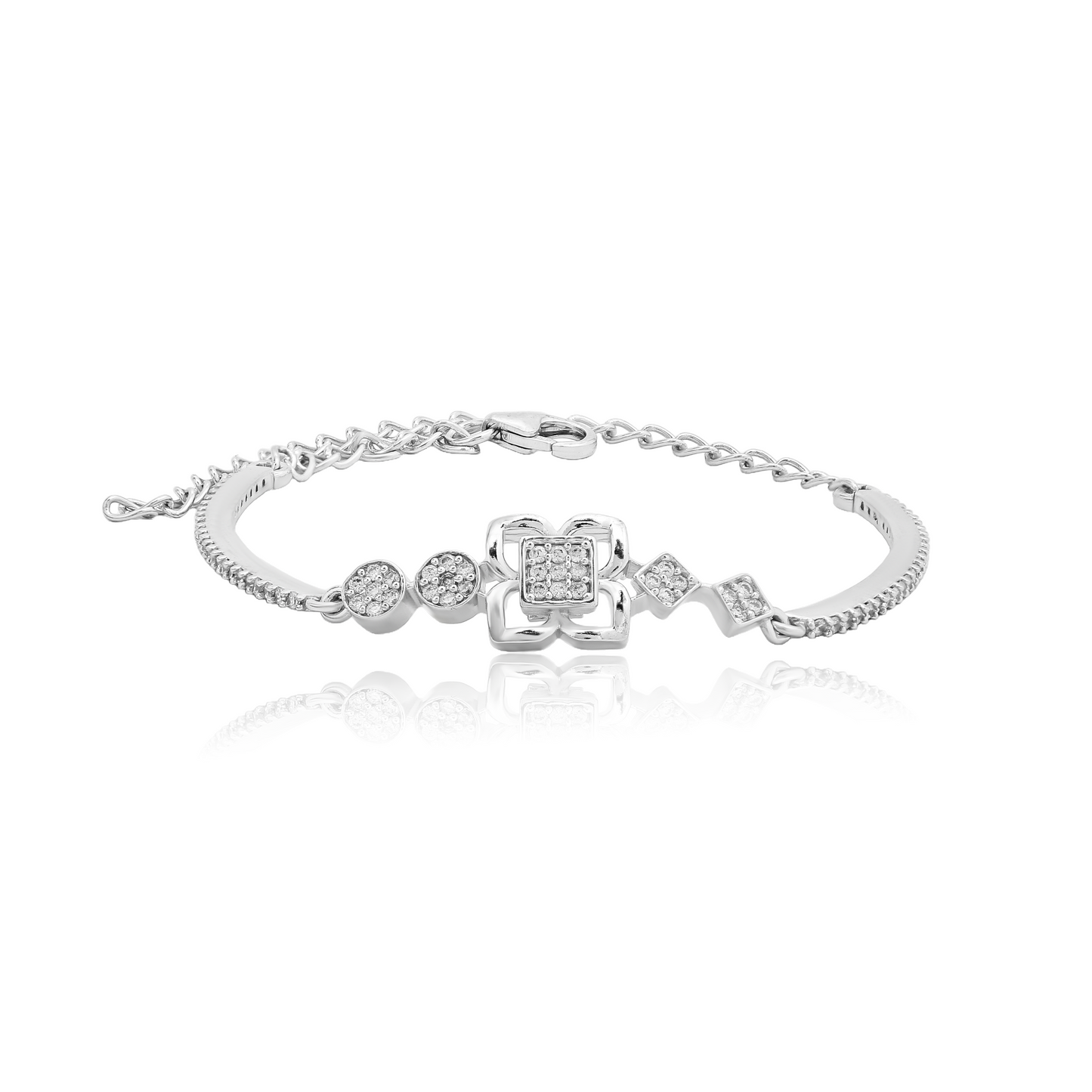 Silver Floral Charm Adjustable Bracelet