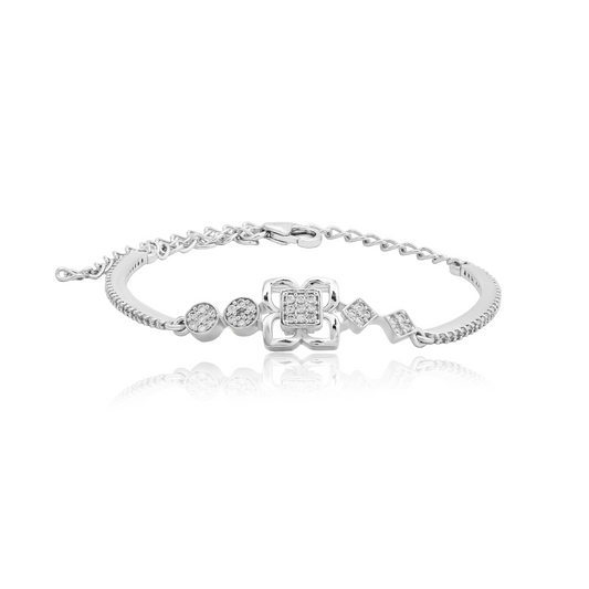 Silver Floral Charm Adjustable Bracelet