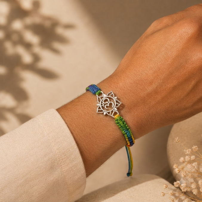 Handmade Om & Sun 925 Silver Hallmarked Rakhi