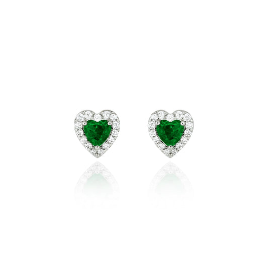 Emerald Heart Earrings Silver