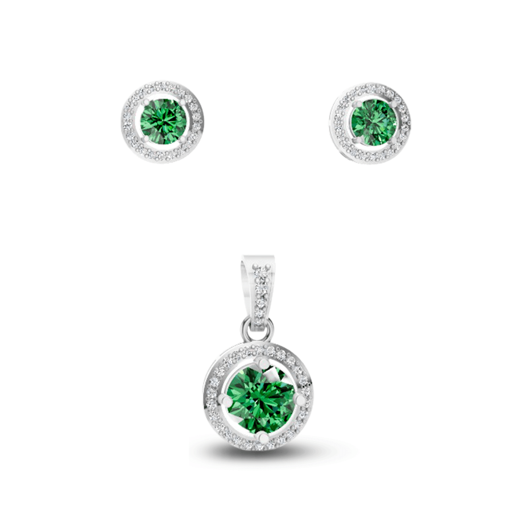 Emerald Sparkle 925 Silver Pendant & Earrings Set - Silphony