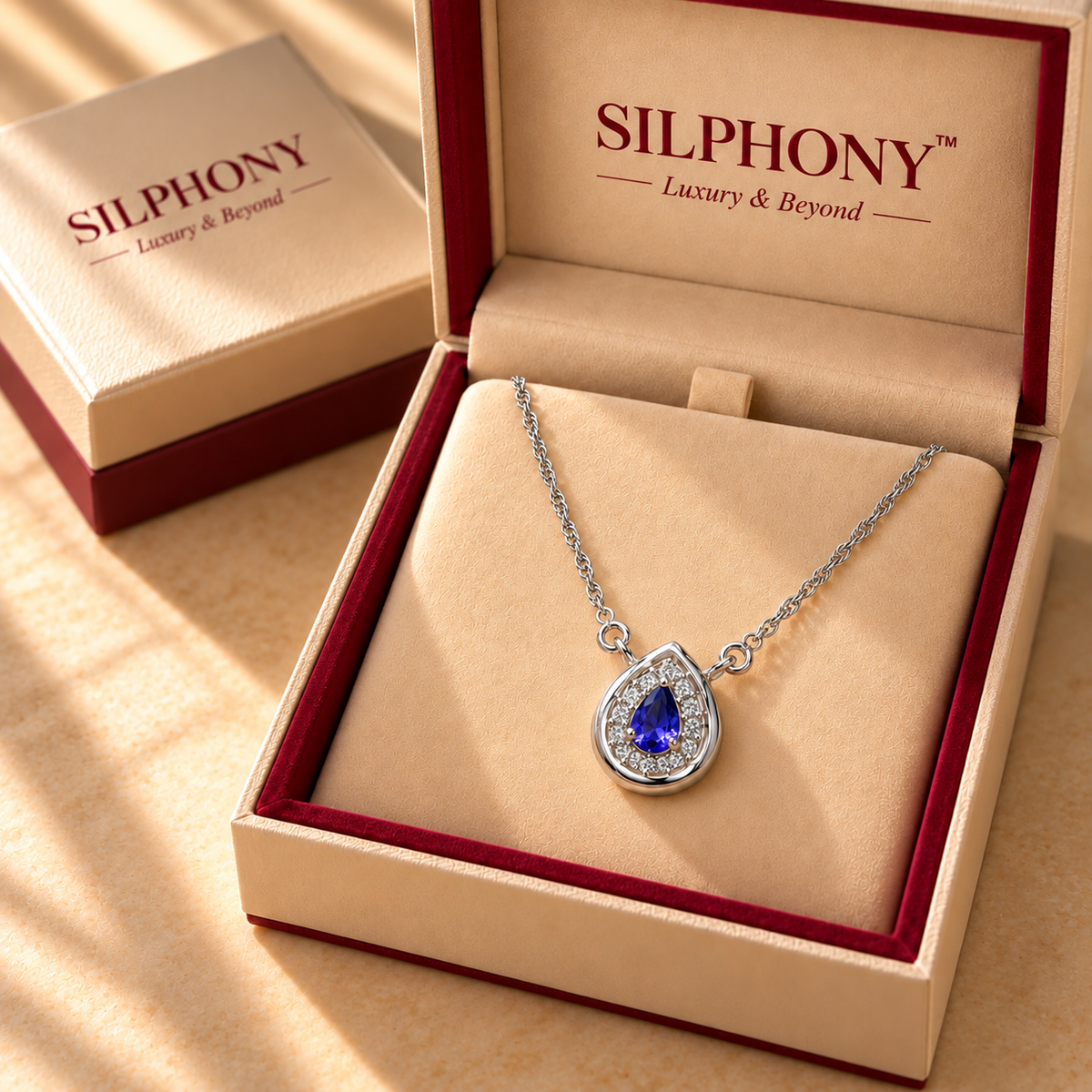 Blue Quartz Moissanite Teardrop Pendant with Chain