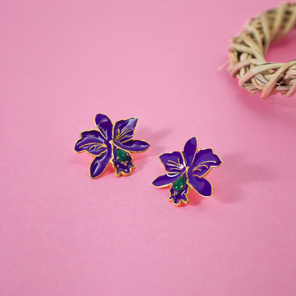 Royal Purple Orchid Statement Stud Earrings