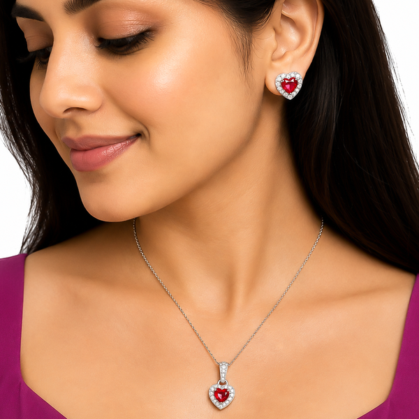 Ruby Romance - Heart Silver Pendant Set