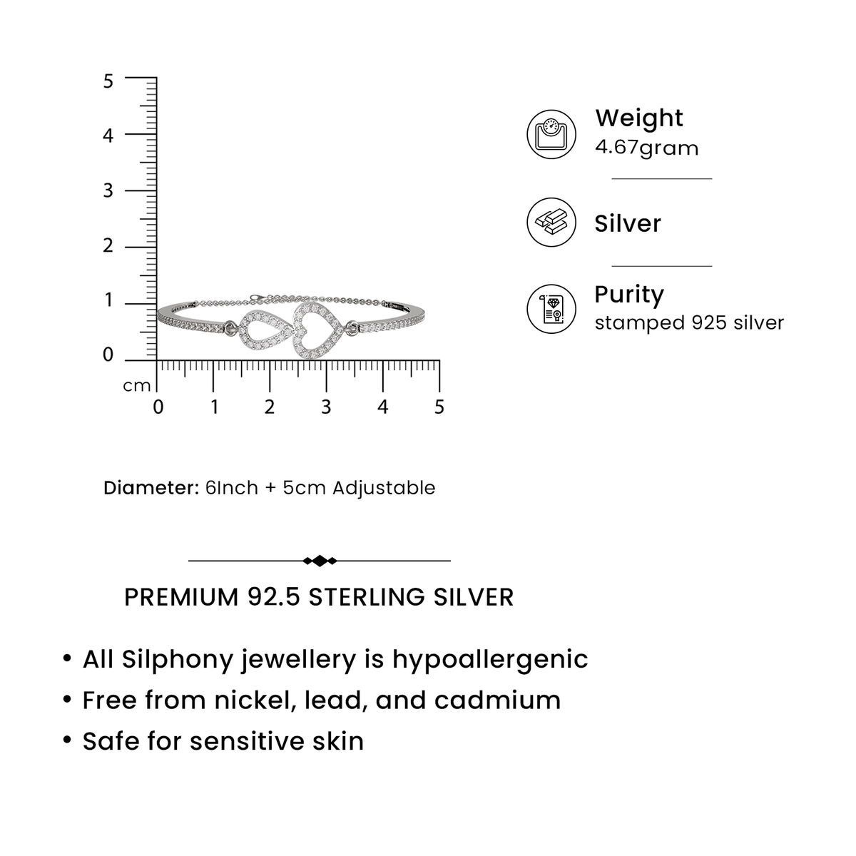 Twin Hearts – Adjustable Silver Bracelet