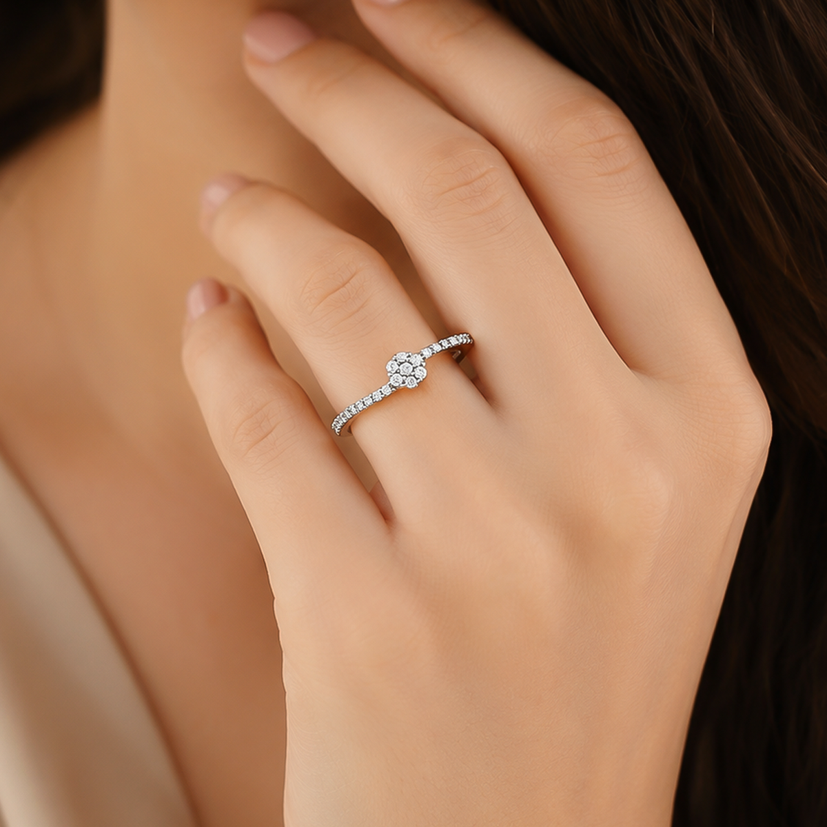 Twirl Cluster - Silver Diamond-Style Ring