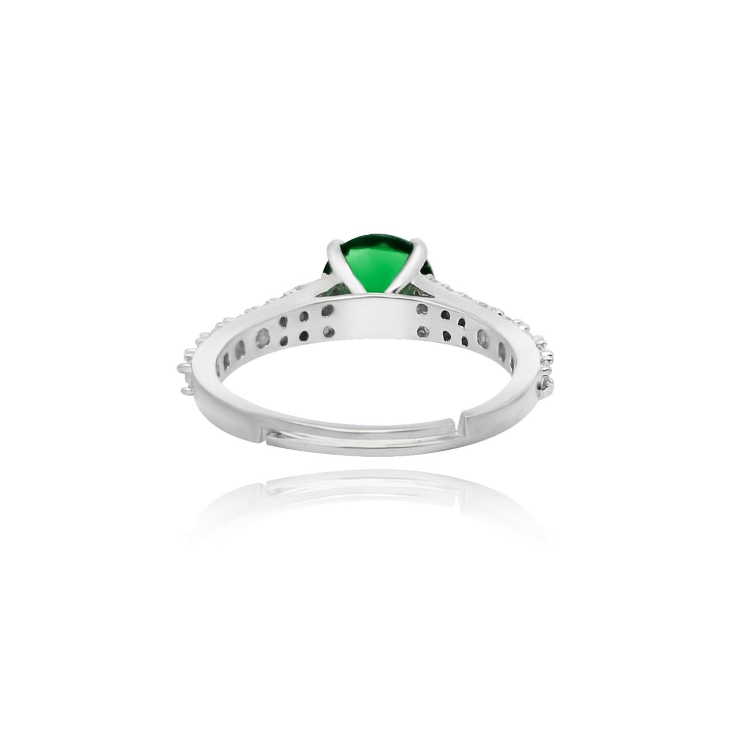 Sterling Silver Emerald Green Solitaire Ring with Diamond Accents | Modern Luxury Women’s Ring - Silphony
