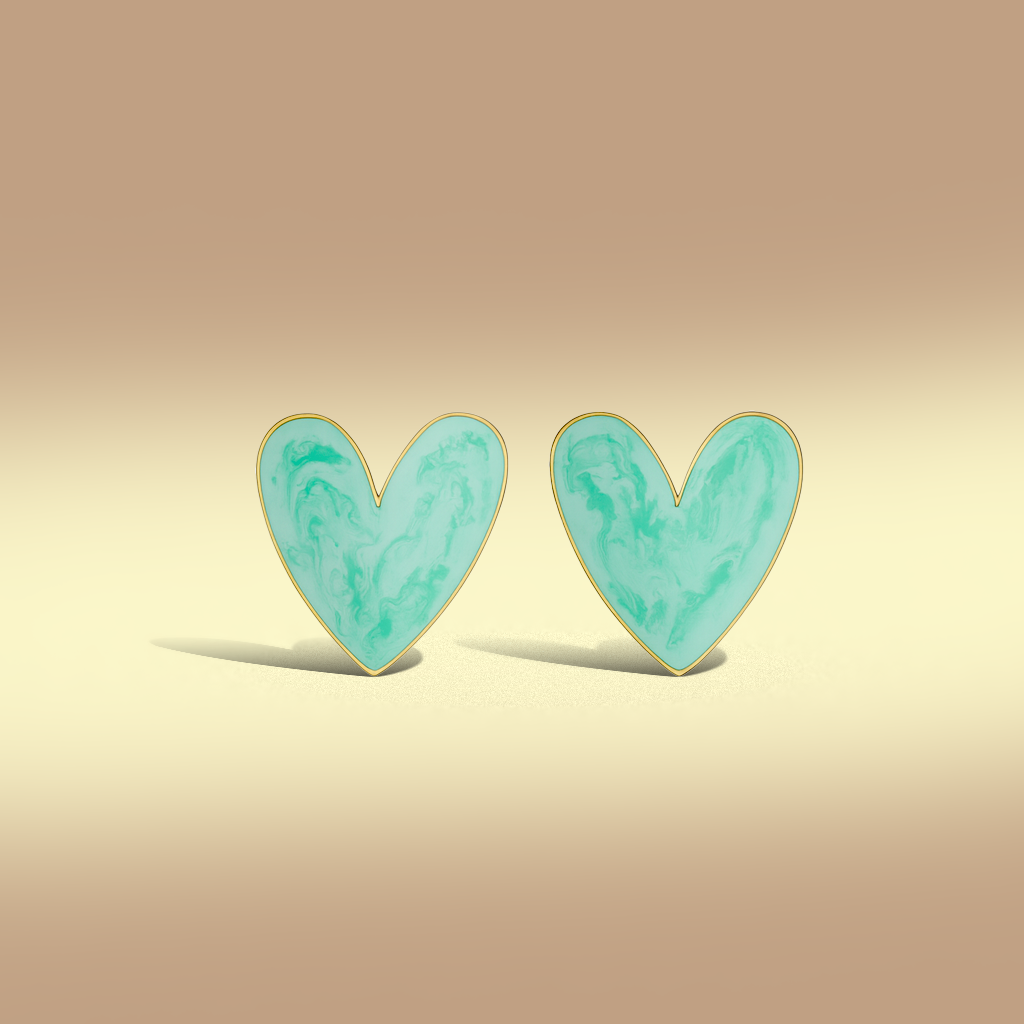 Mint Heart Enamel Earrings