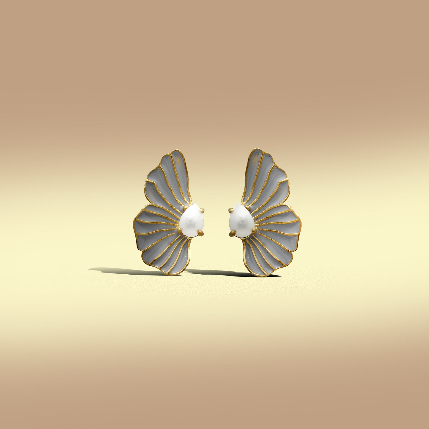 Pearl Wing Petal Enamel Stud Earrings